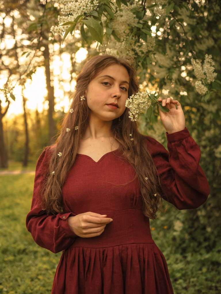 Платье "Свидание" - лён «винный»