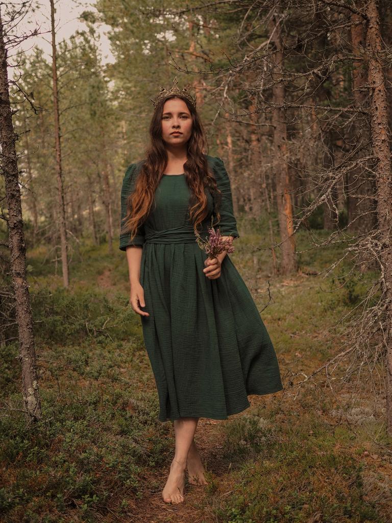 Платье с завязками темно-изумрудное