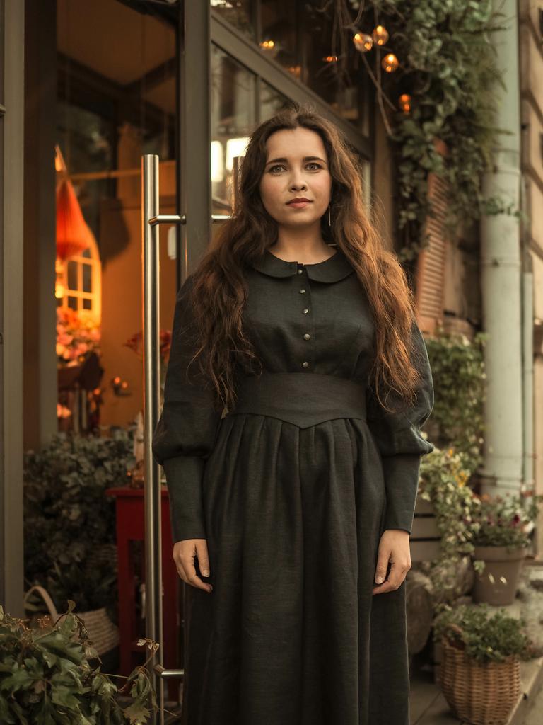 Платье "Маленькие женщины" - ДЖО темно-синий лен