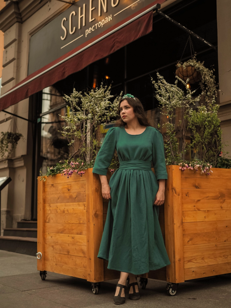 Платье с завязками морская волна