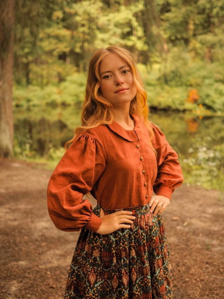 Блузка «Нежданное путешествие» – терракотовый лён