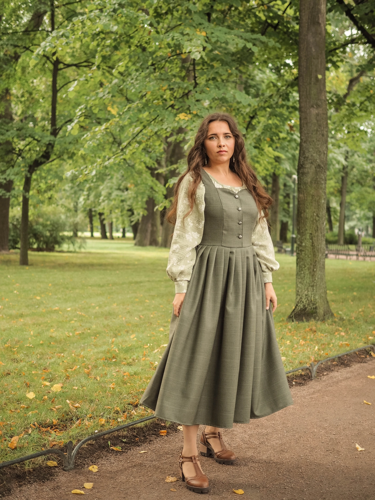 Сарафанчик "Таврический сад"- серо-мятная шерсть