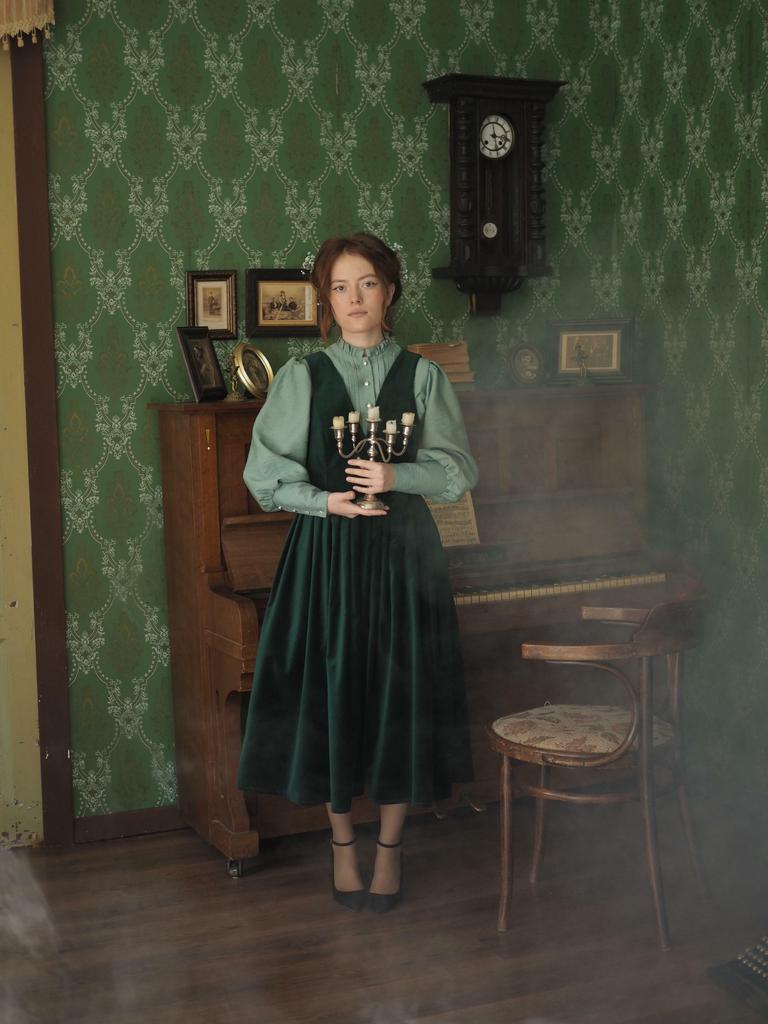 Сарафан "Вечер в саду"- изумрудный бархат