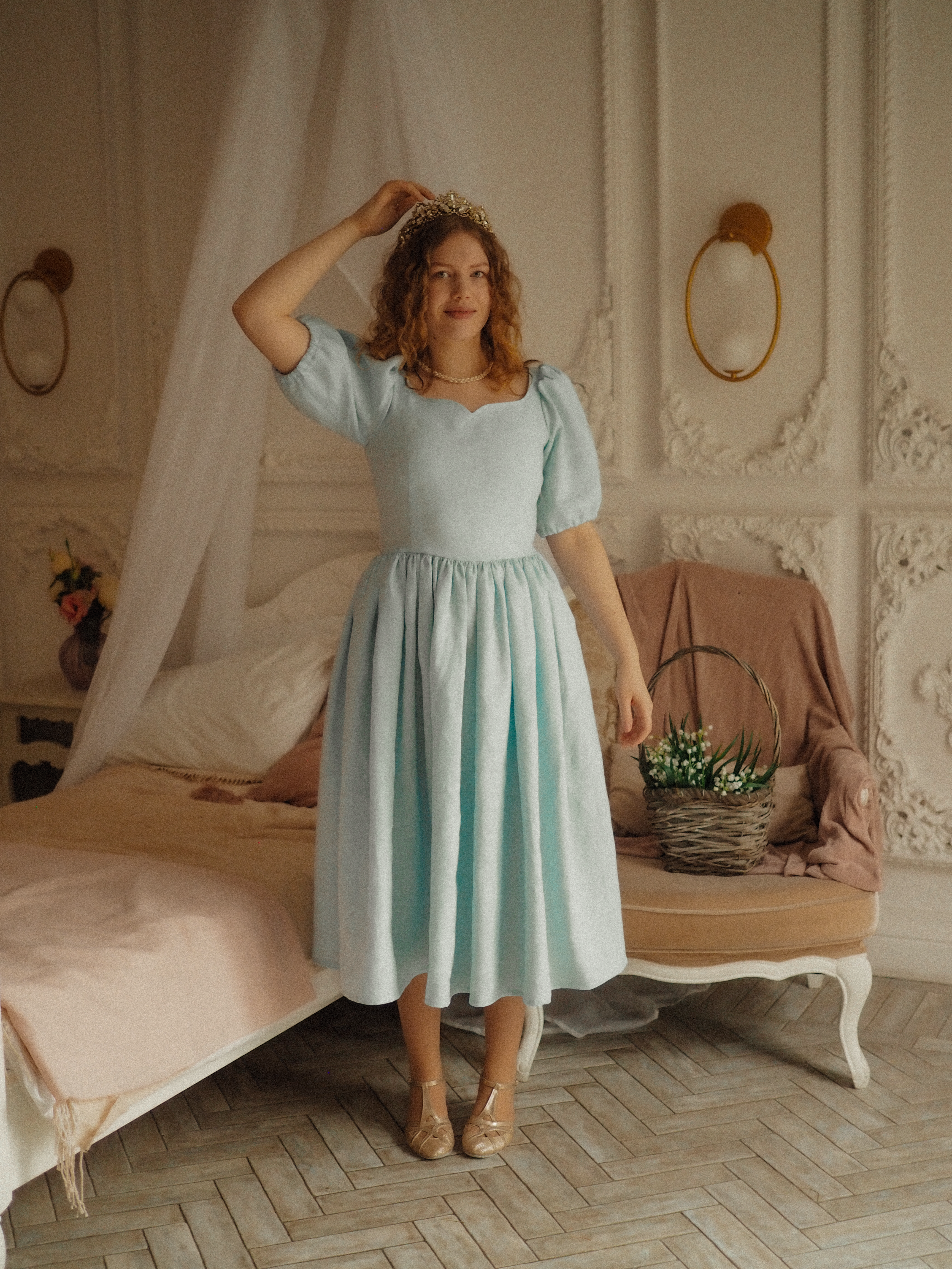 Платье «Грейс» из небесно-голубого льна