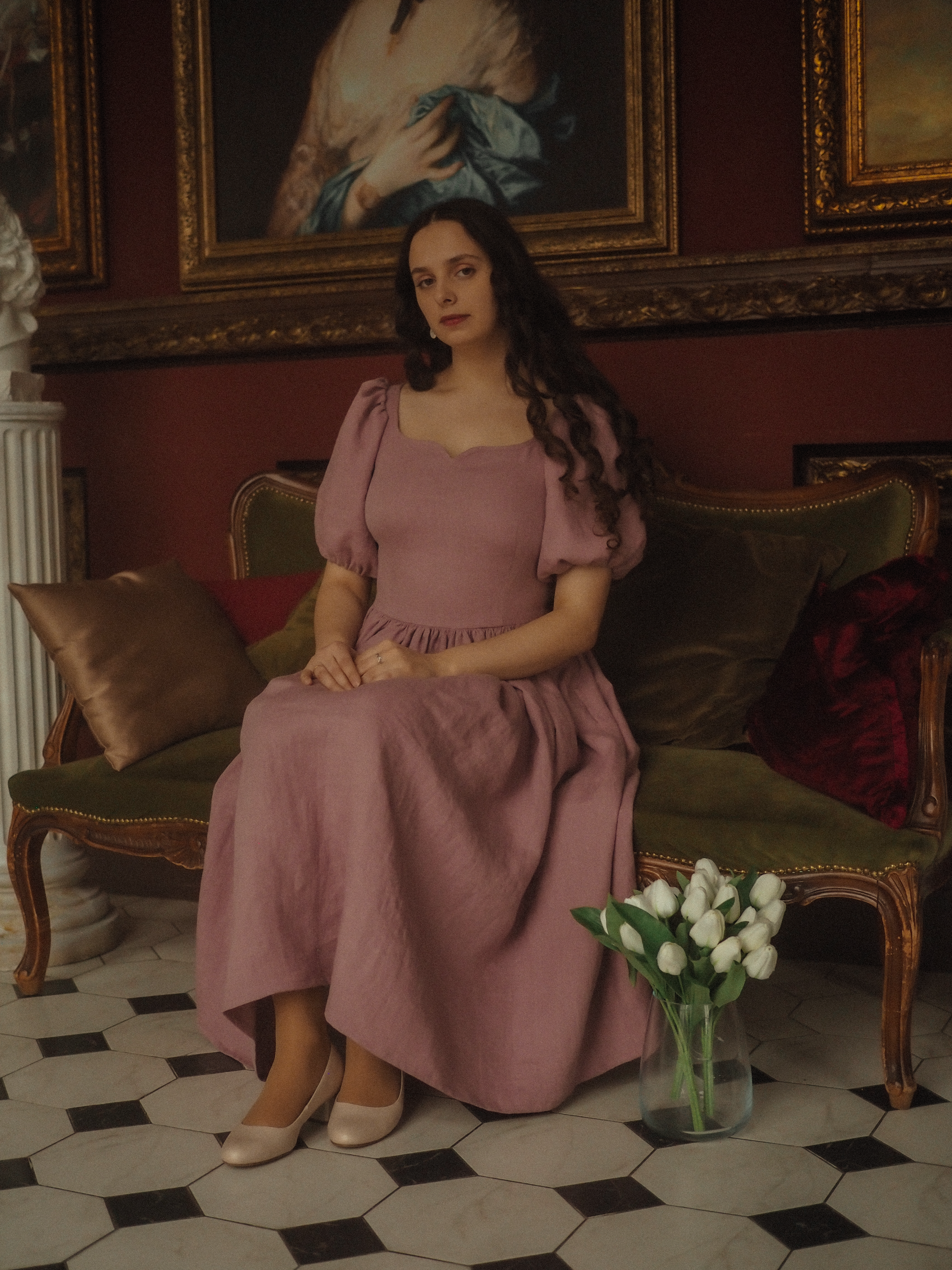 Платье «Грейс» из льна ягодный щербет