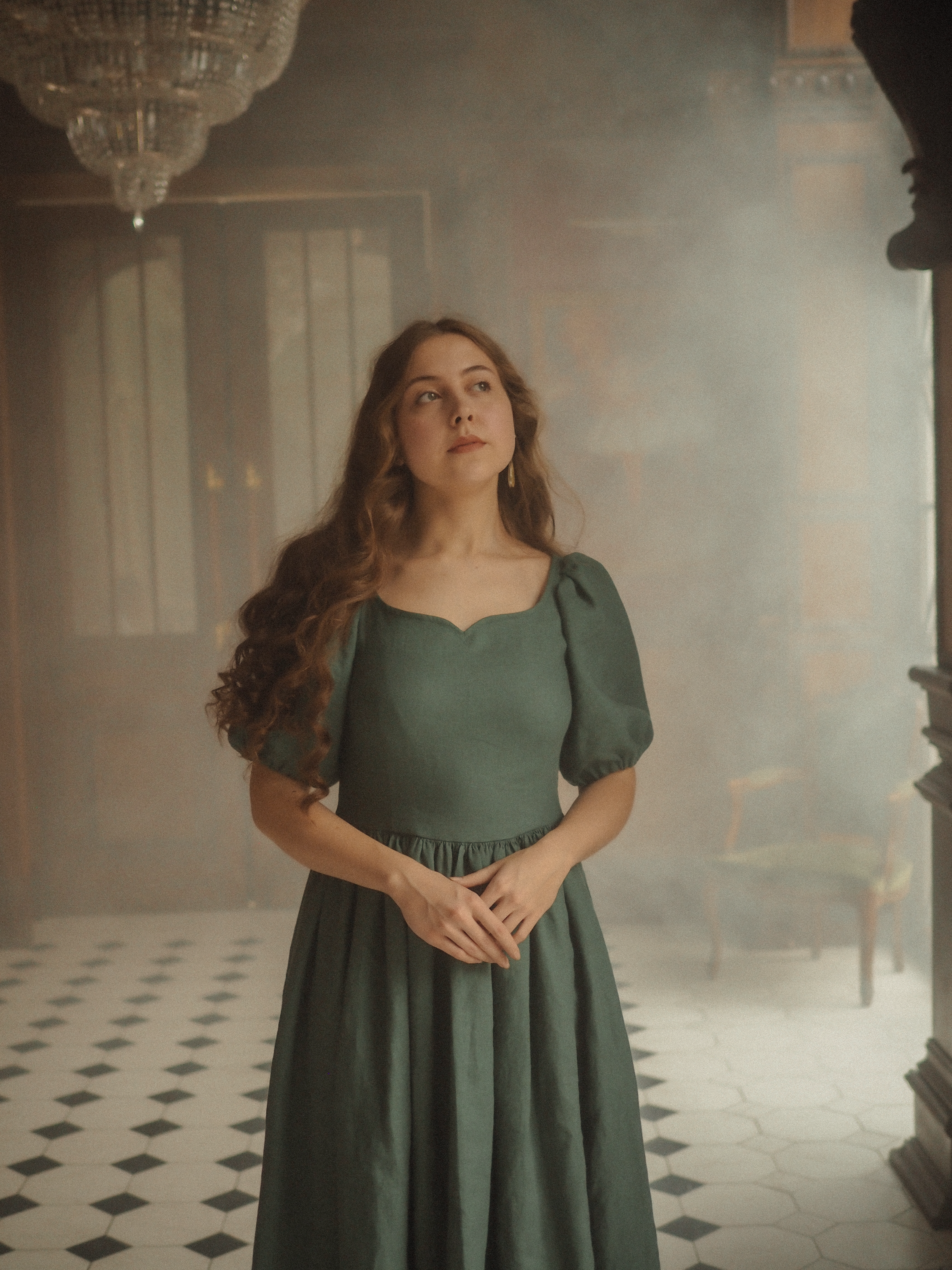 Платье «Грейс» из льна голубая ель