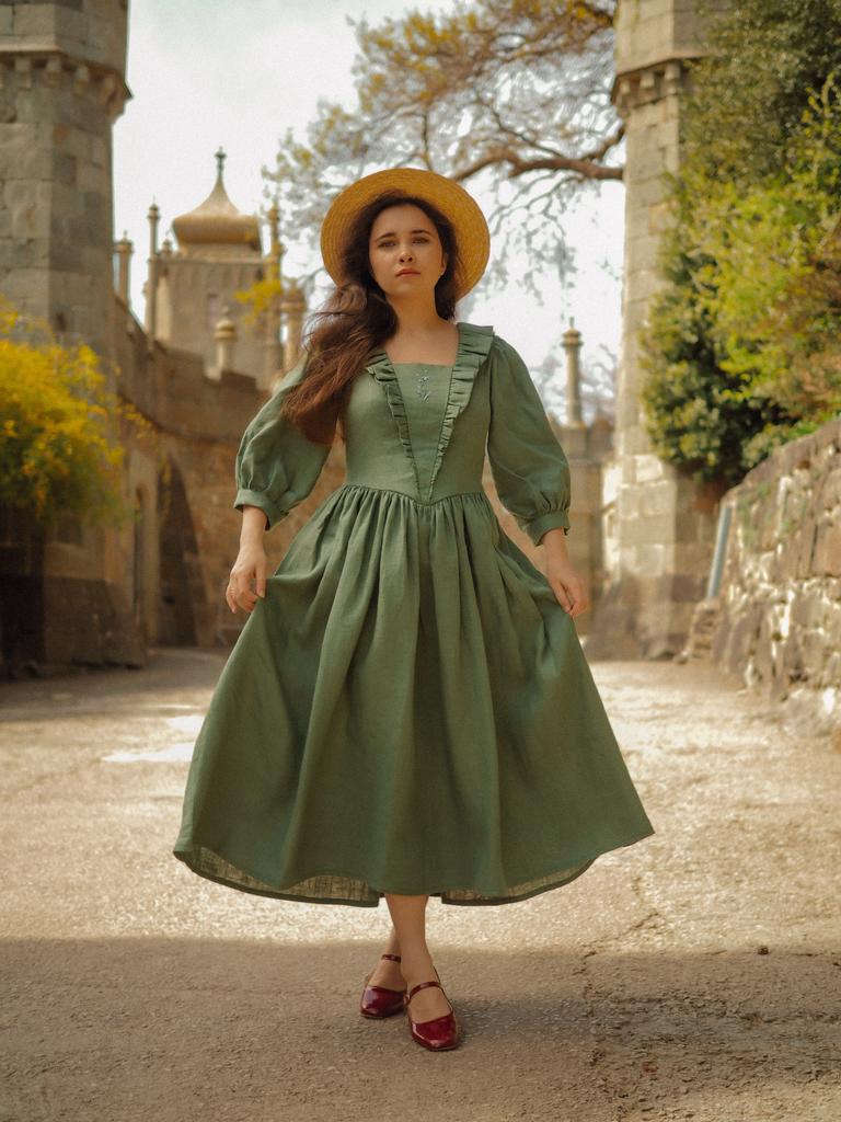 Платье "Таинственный сад" - Незабудка из травяного льна