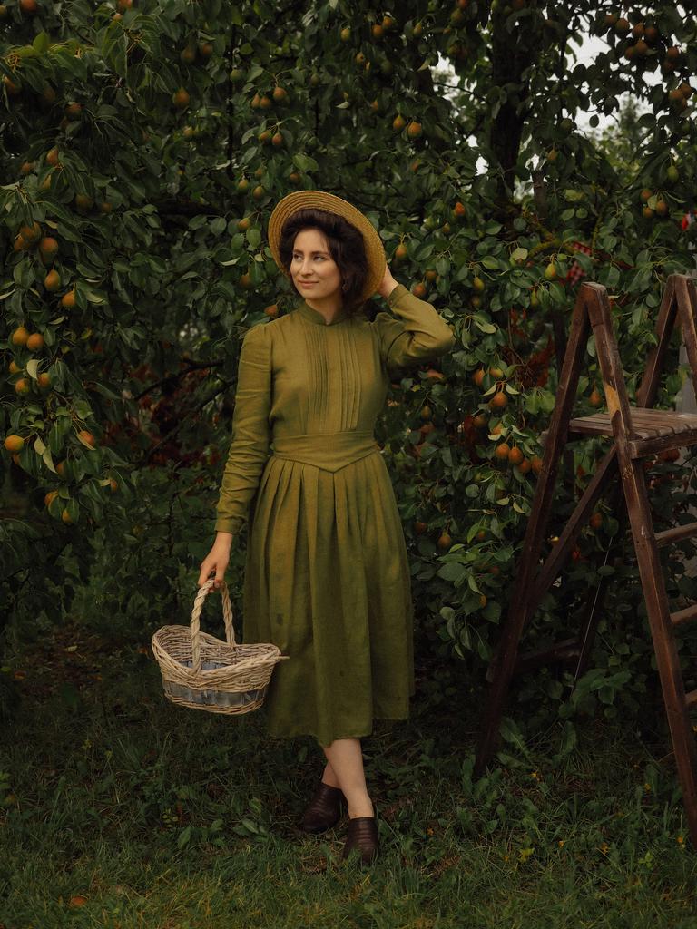 Платье "Энн"-  лён песто