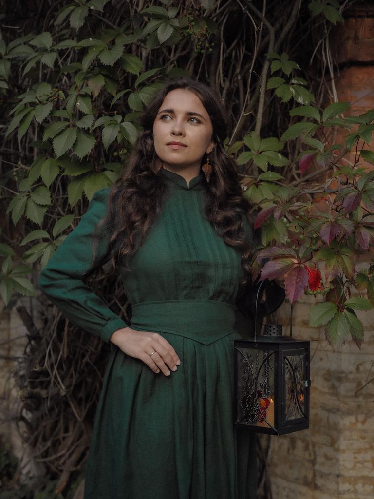 Платье "Энн"-  изумрудный лён