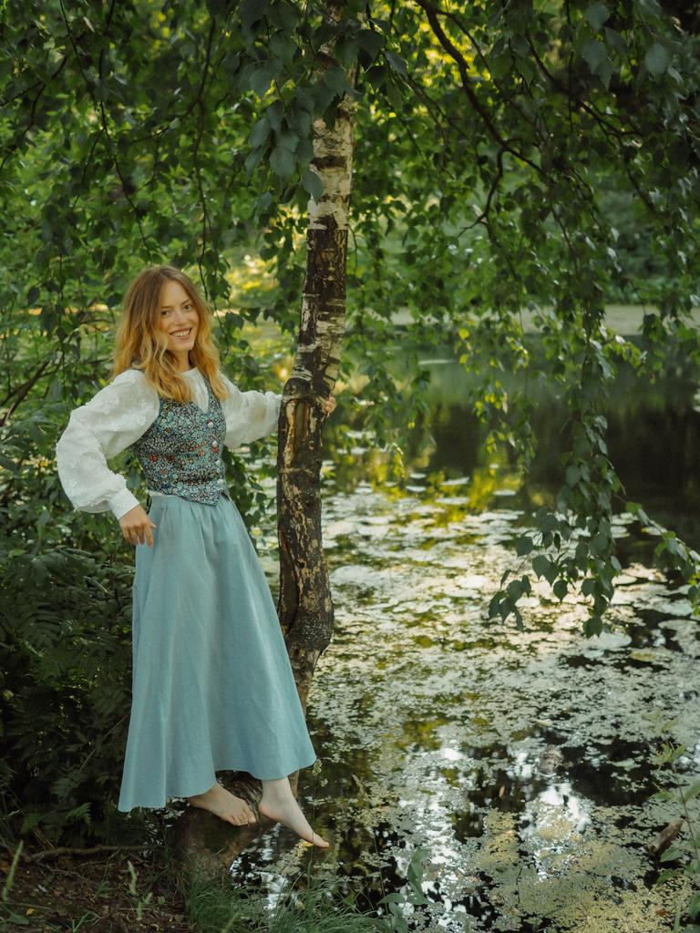 Юбка «Река» из пыльно-голубого хлопка крэш