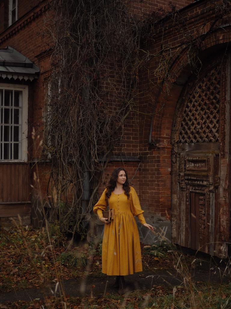 Платье "Прогулка"из горчичной фланели