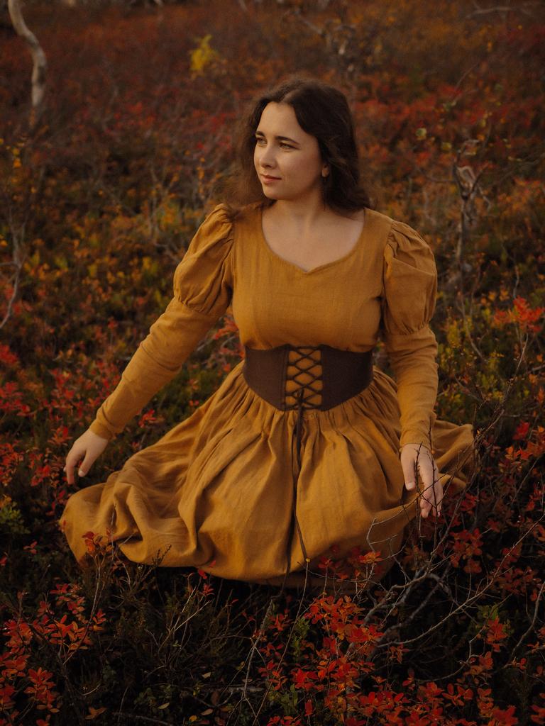 Корсетный двусторонний пояс из шоколадного льна