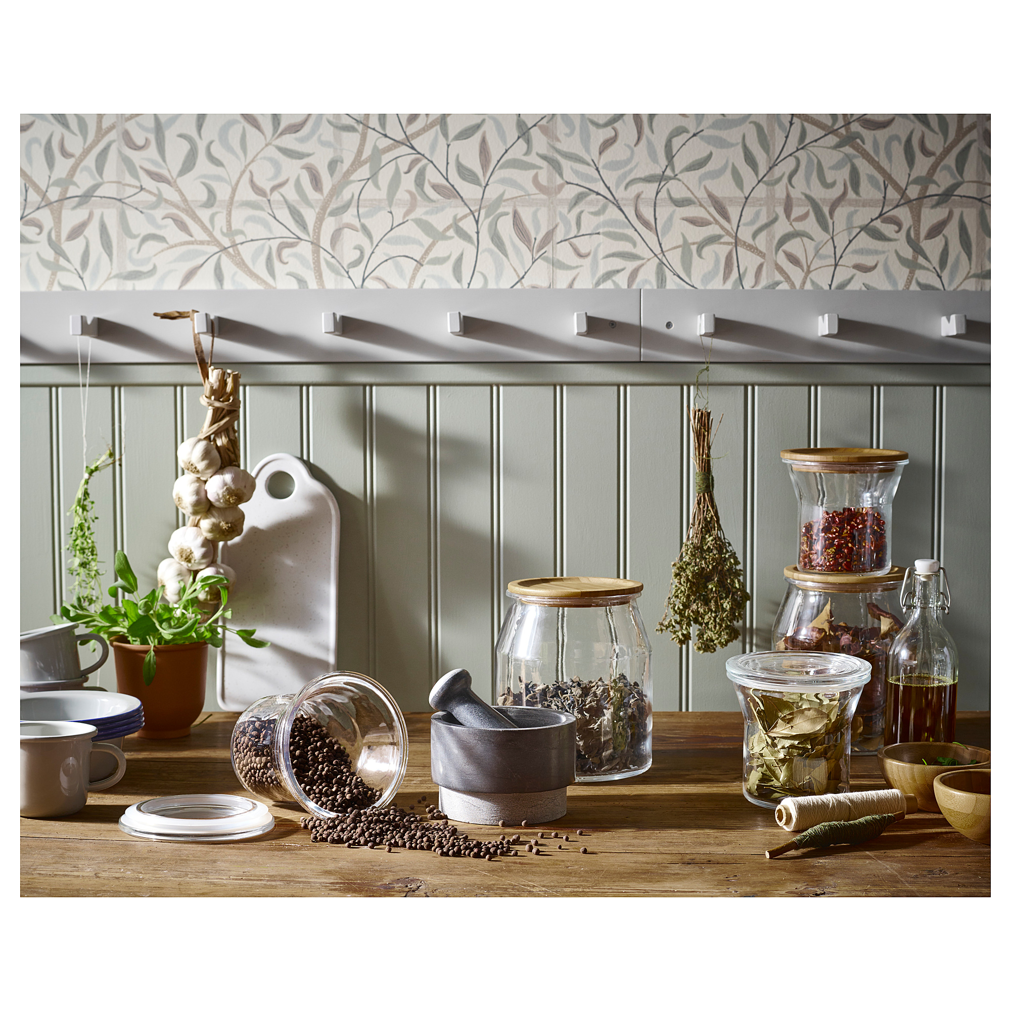 IKEA 365+ Qapaqlı konteyner, dairəvi, şüşə/bambuk 3.3 lt.