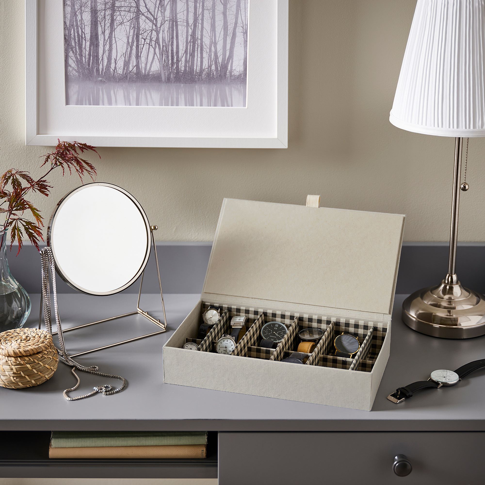 RAGODLING IKEA Bölməli qutu, bej, 30x18x6 sm