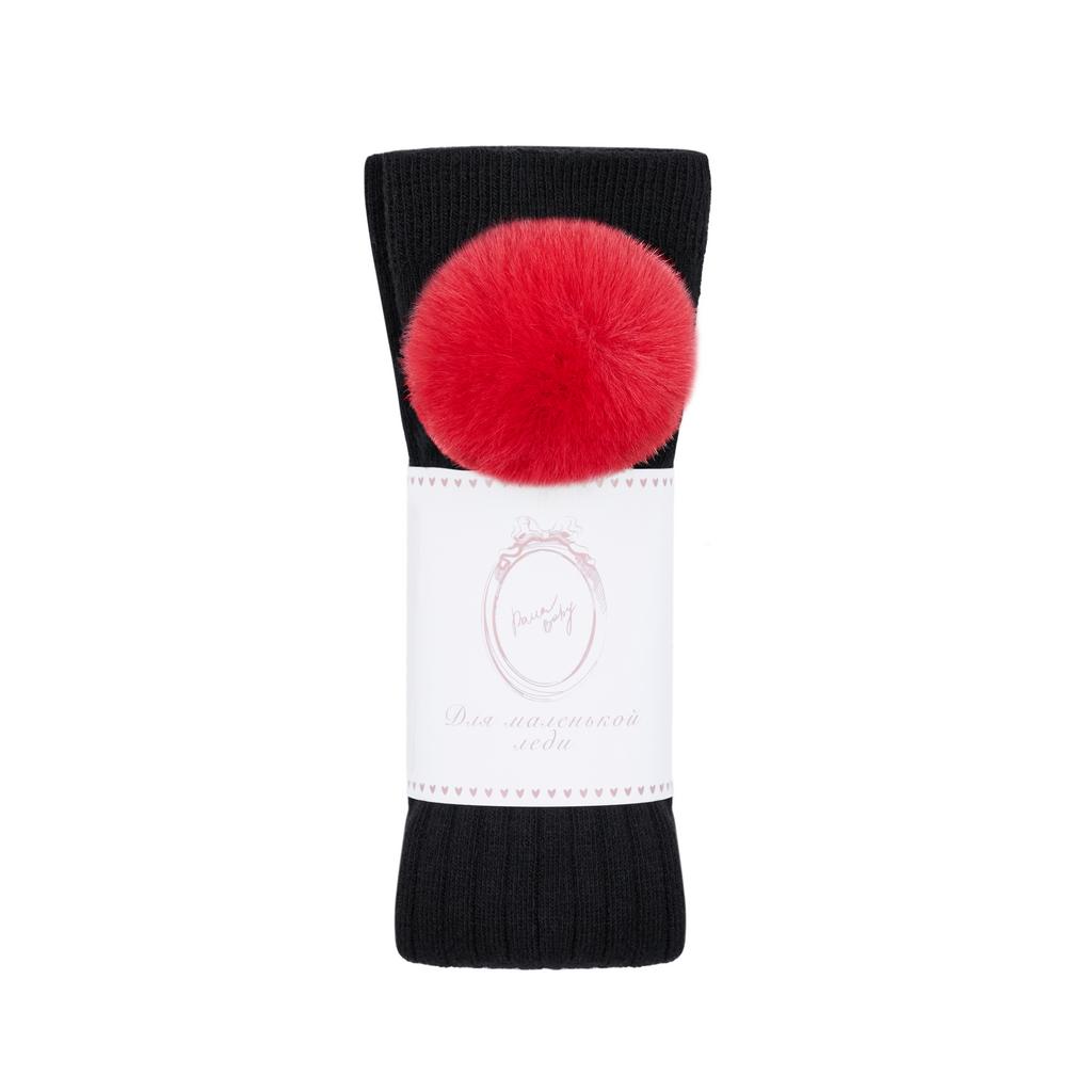 Гольфы с помпоном из экомеха цвет: черный/красный