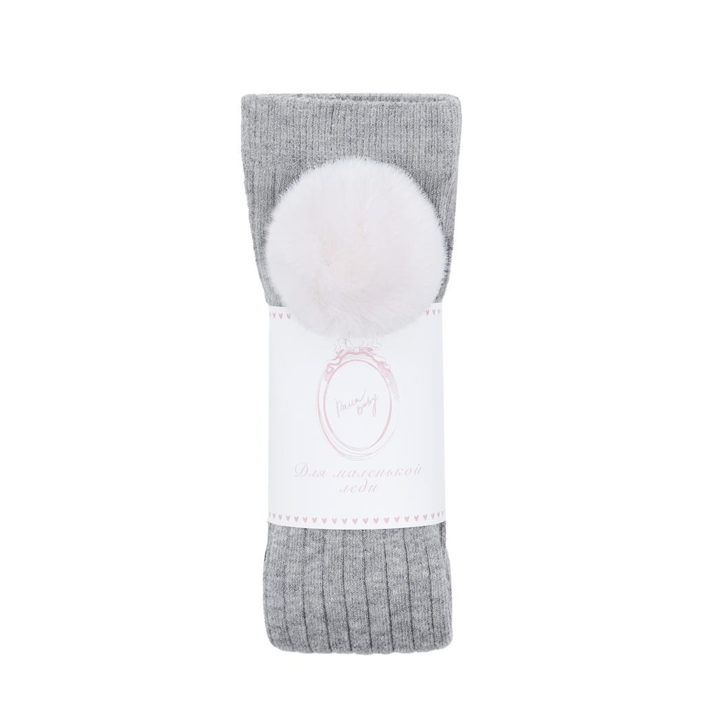 Гольфы с помпоном из экомеха цвет:   серые/ванильный