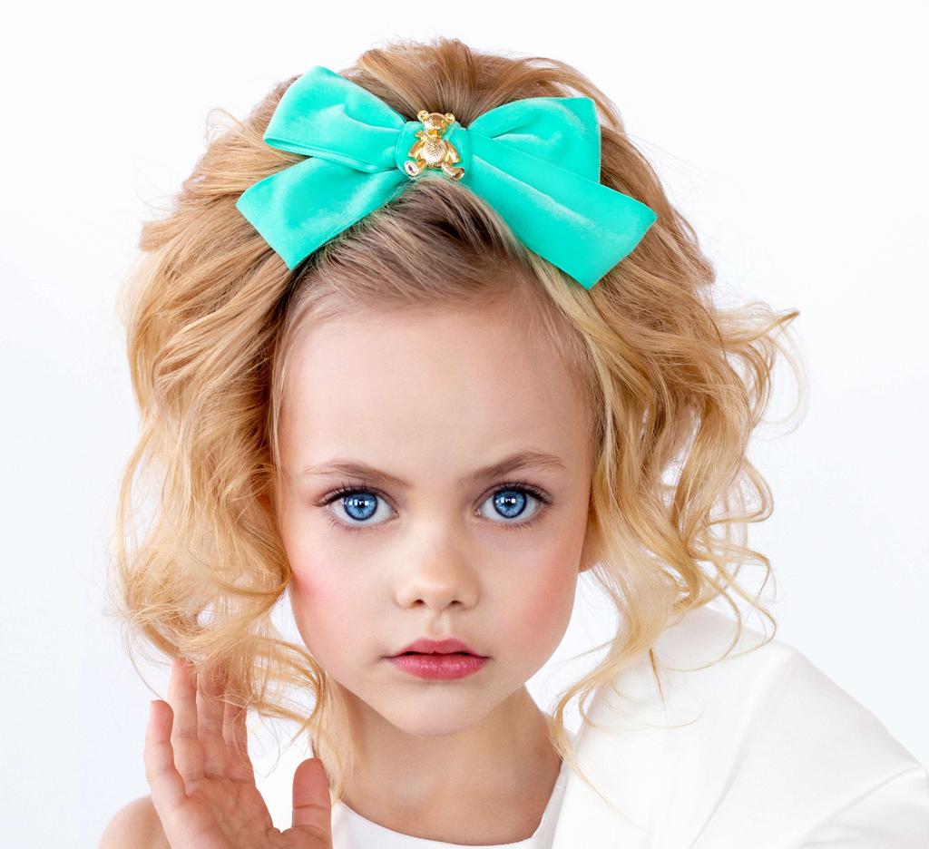 Заколка бархатная "Золотой мишка" цвет : мятный