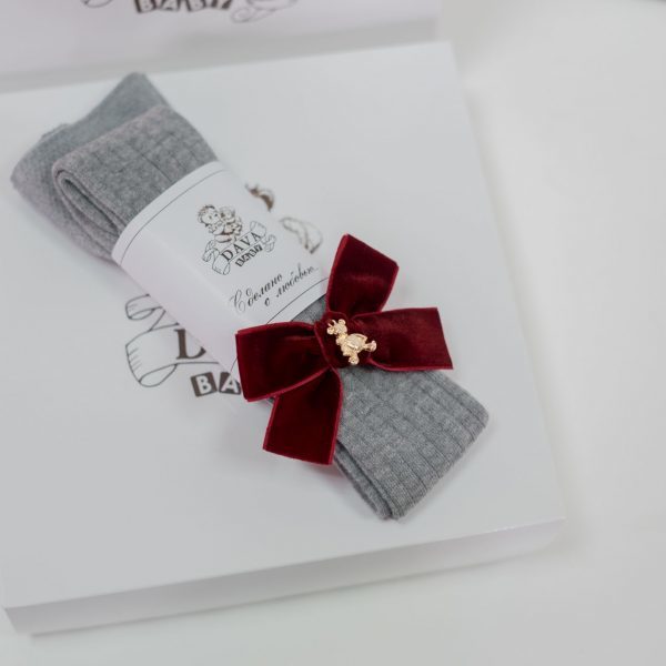 Колготки "Золотой мишка" цвет: серые/бордовый