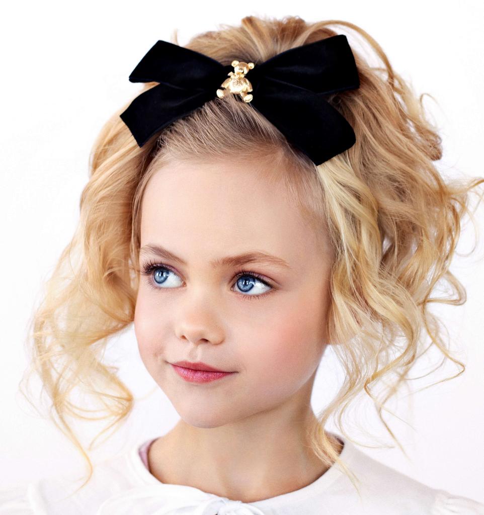 Заколка бархатная "Золотой мишка" цвет : черный