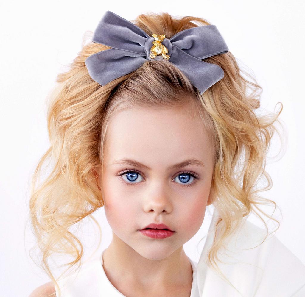 Заколка бархатная "Золотой мишка" цвет : серый