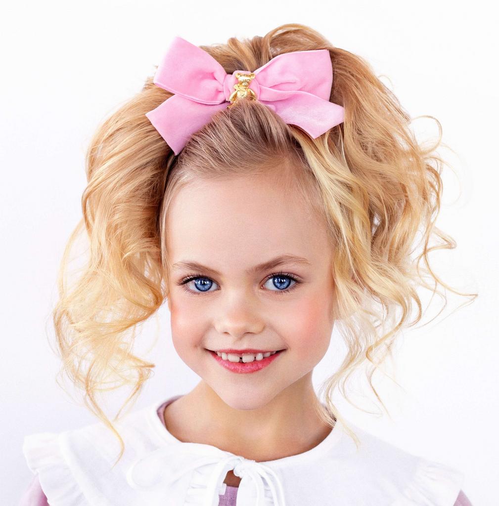 Заколка бархатная "Золотой мишка" цвет : розовый