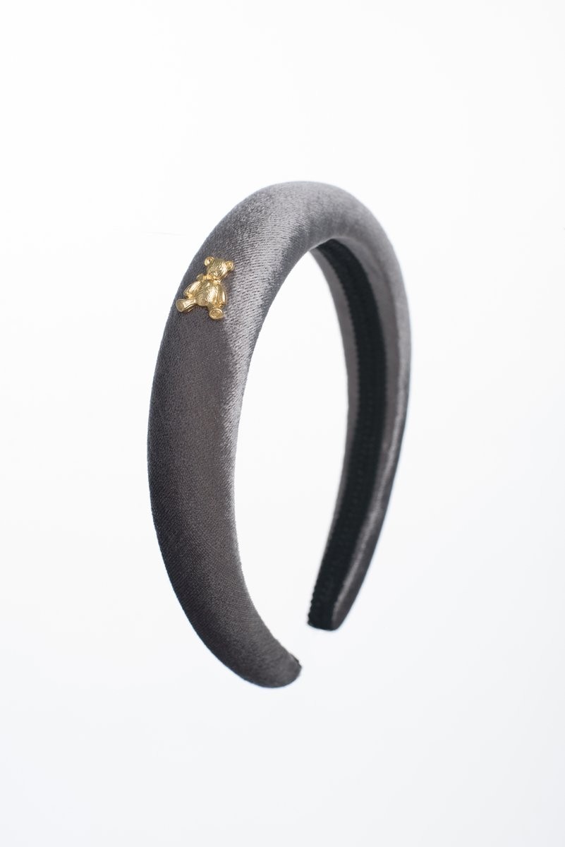 Ободок бархатный "Золотой мишка" цвет: серый