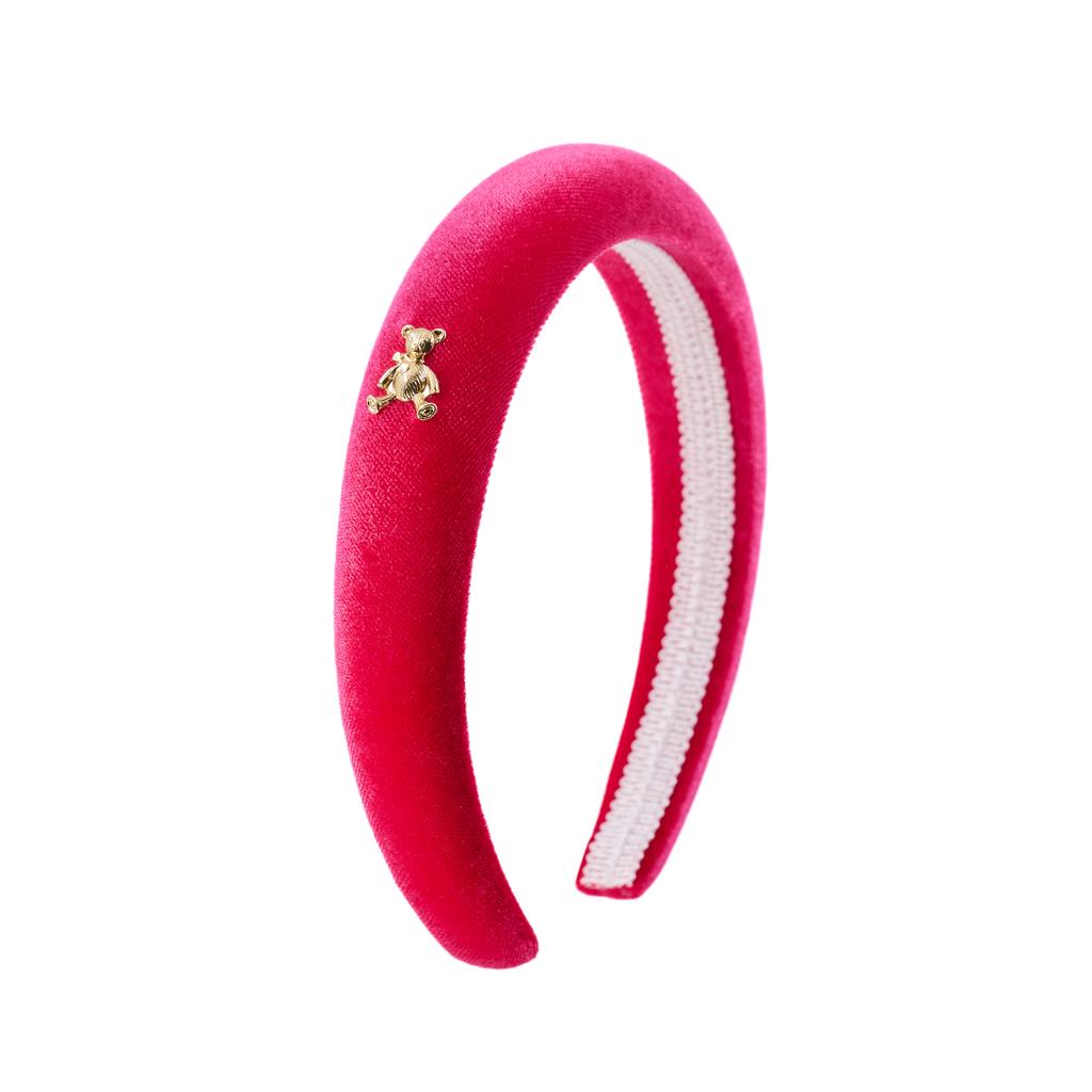 Ободок бархатный "Золотой мишка" цвет:  ярко-розовый