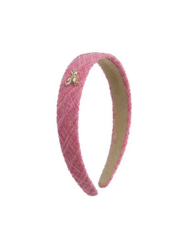 Ободок "Золотой мишка" твидовый, цвет: ярко-розовый