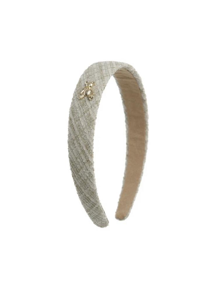 Ободок "Золотой мишка" твидовый, цвет: оливковый