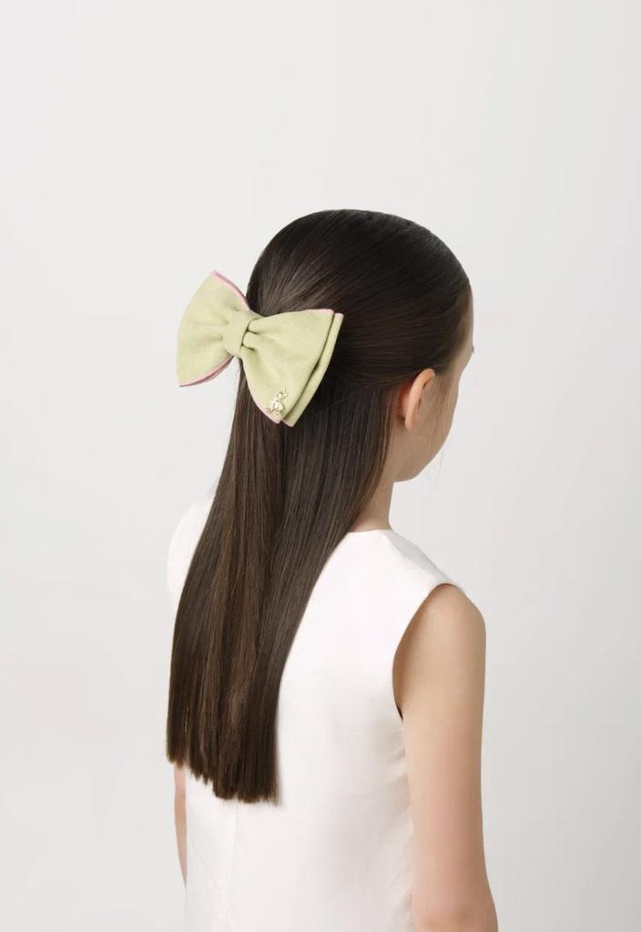 Бант на заколке «Adelina» цвет фисташковый/розовый кант