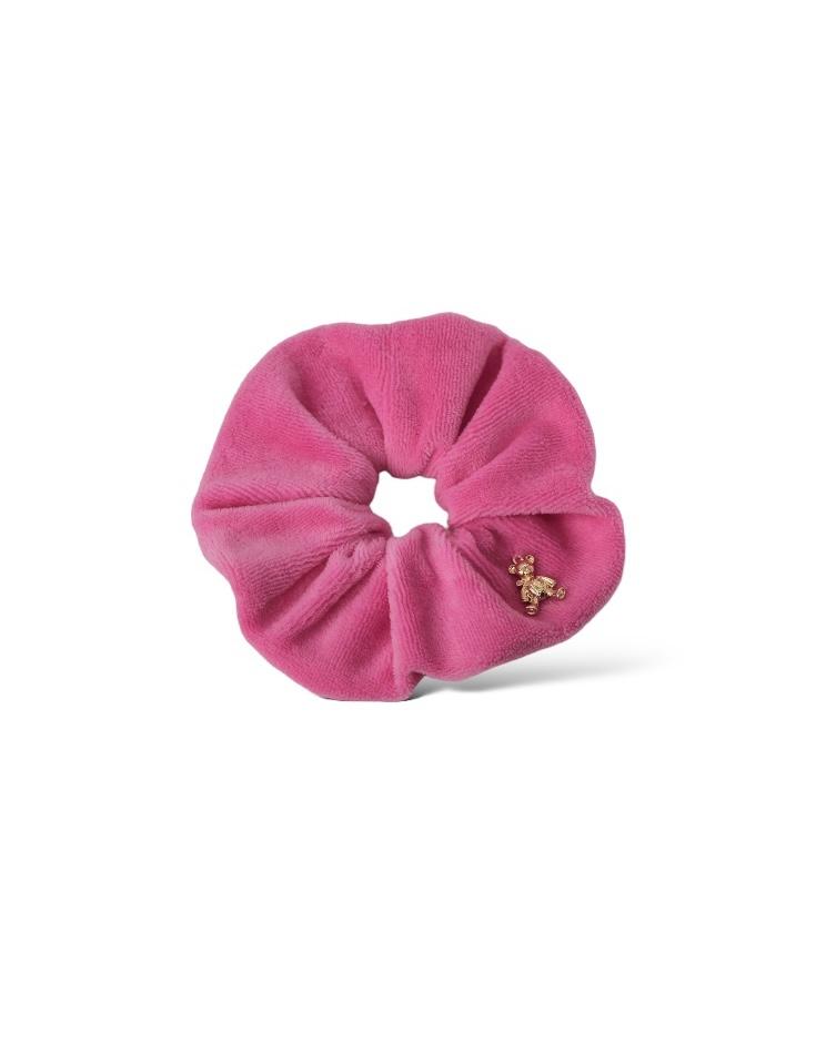 Скранч-резинка велюровая "Золотой мишка" цвет: ярко-розовый