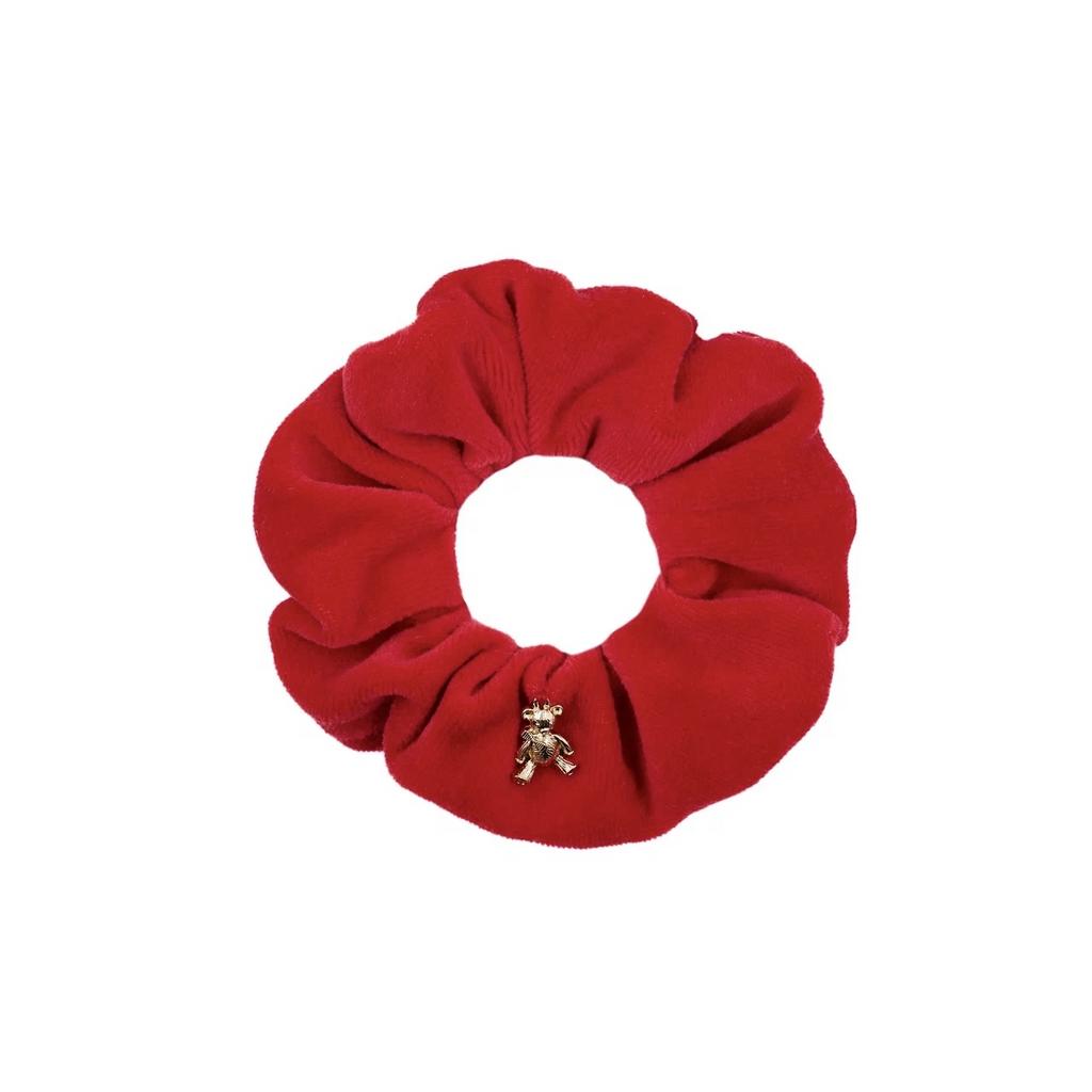 Скранч-резинка велюровая "Золотой мишка" цвет: красный