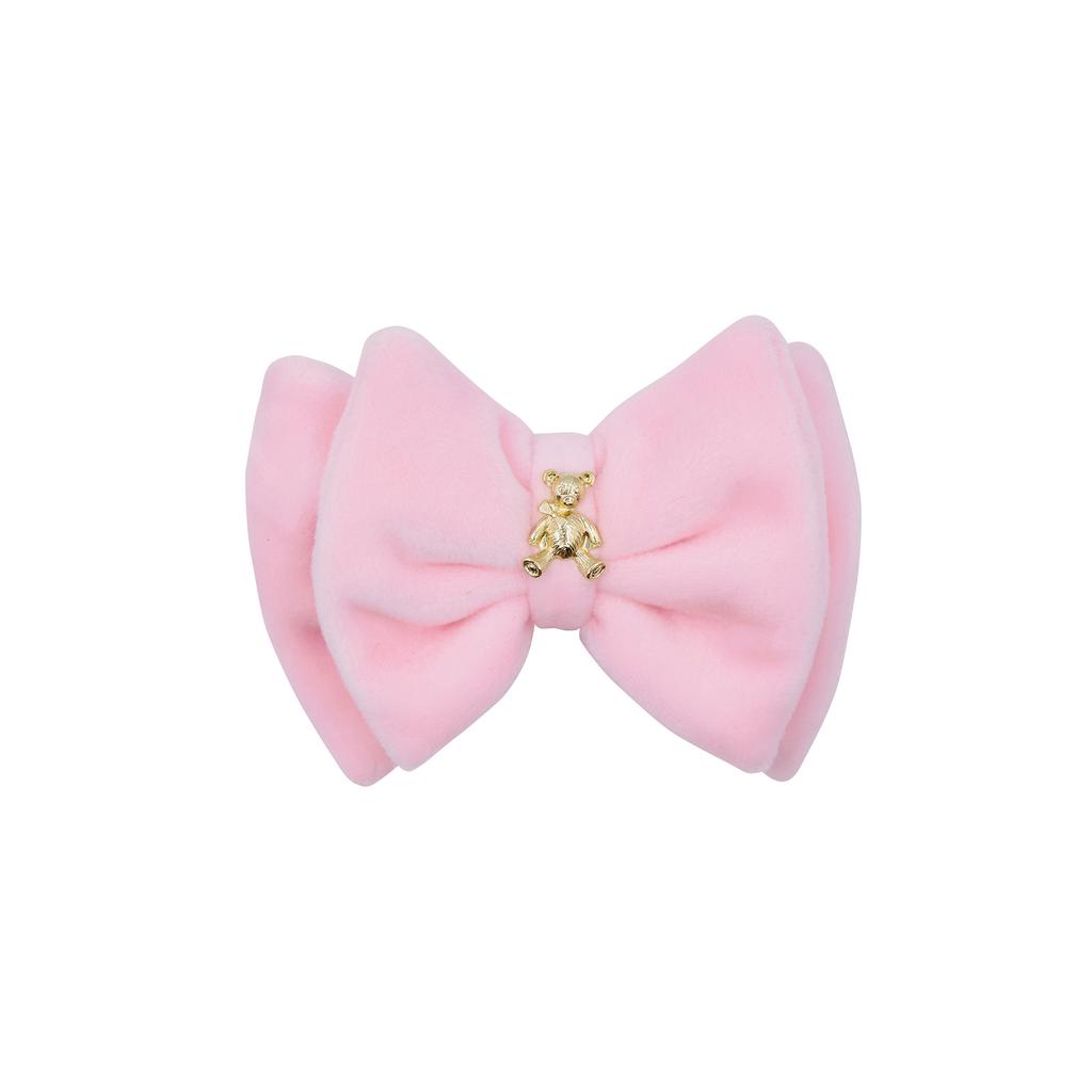 Велюровый бант с мишкой Olivia цвет: светло-розовый