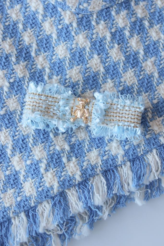 Заколка "Золотой мишка твид", цвет: голубой