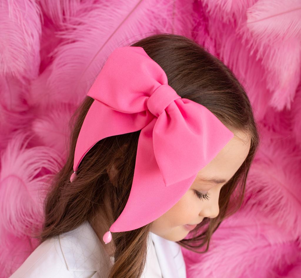 Бант на заколке «Lovely» с бусинами, цвет: ярко-розовый