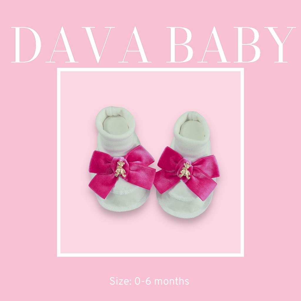 Пинетки трикотажные «Золотой мишка» белый/малиновый