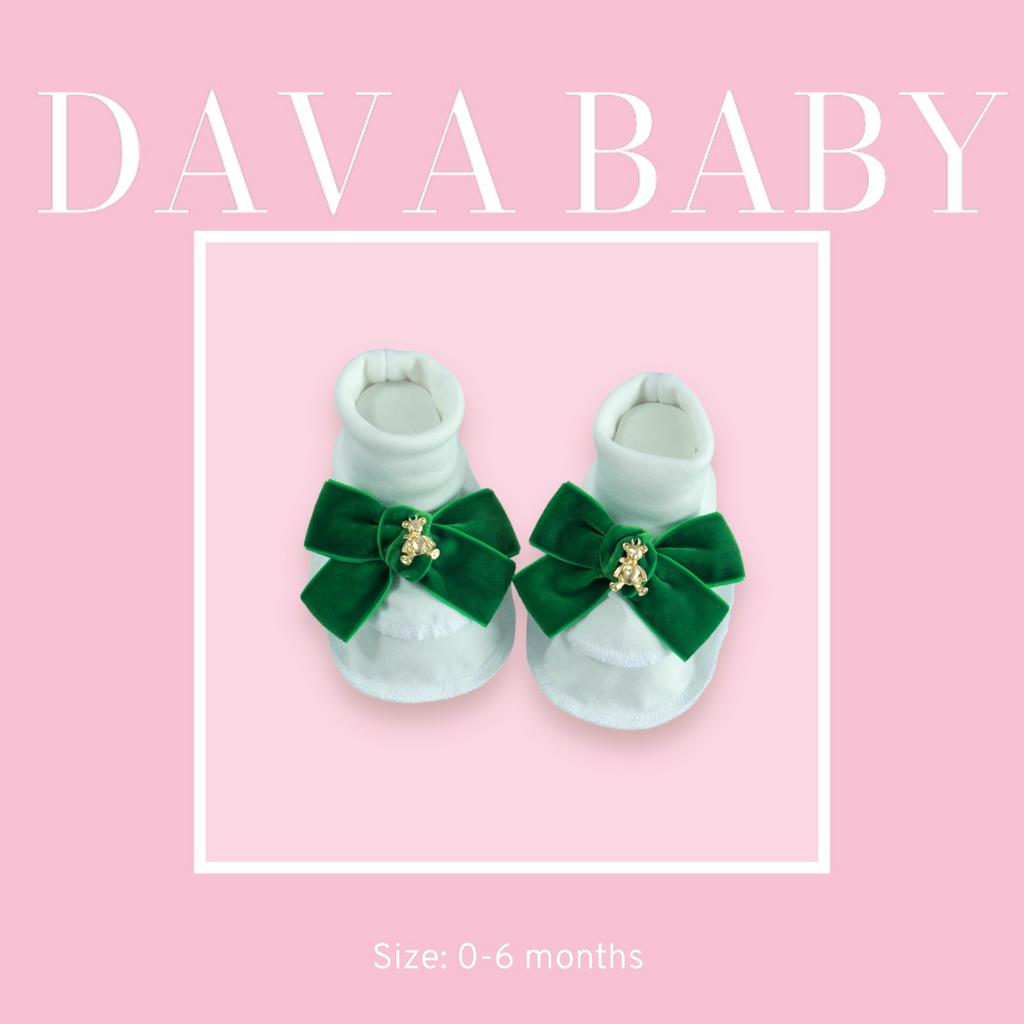 Пинетки трикотажные «Золотой мишка» белый/зеленый