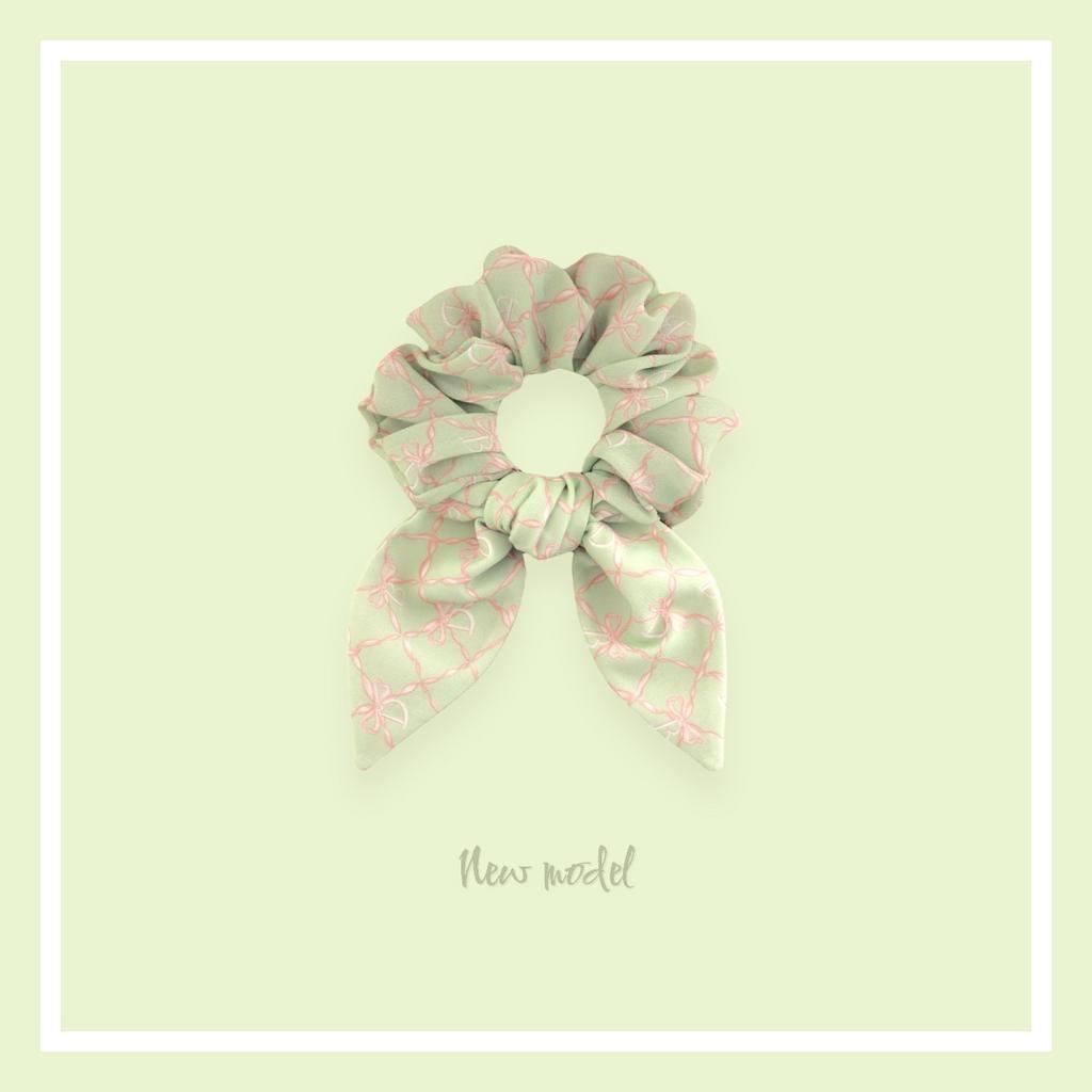 Скранч-резинка шифоновая с хвостами "DAVA" цвет:фисташковый/персиковый
