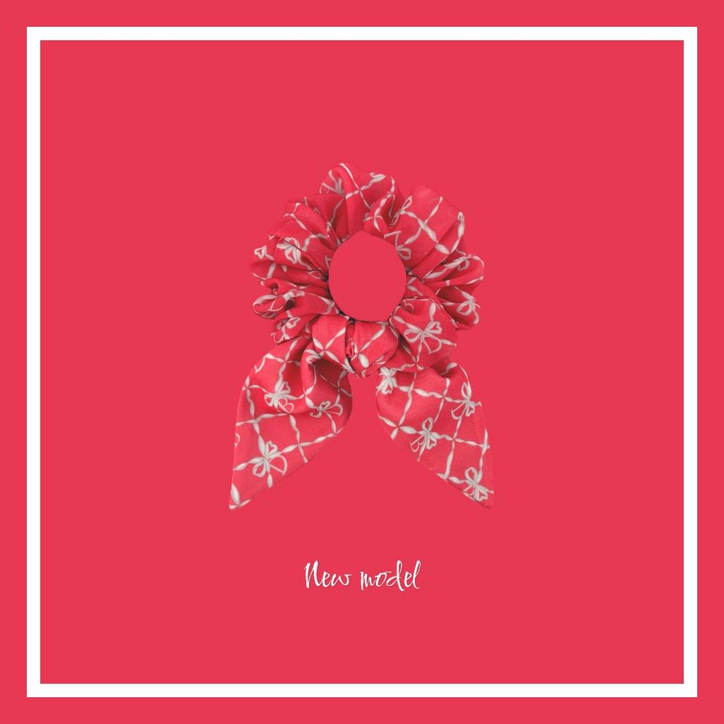 Скранч-резинка шифоновая с хвостами  "DAVA" цвет:красный коралл