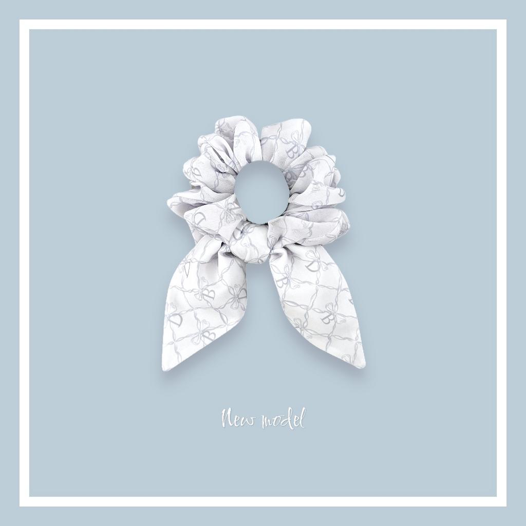 Скранч-резинка шифоновая с хвостами  "DAVA" цвет:голубой