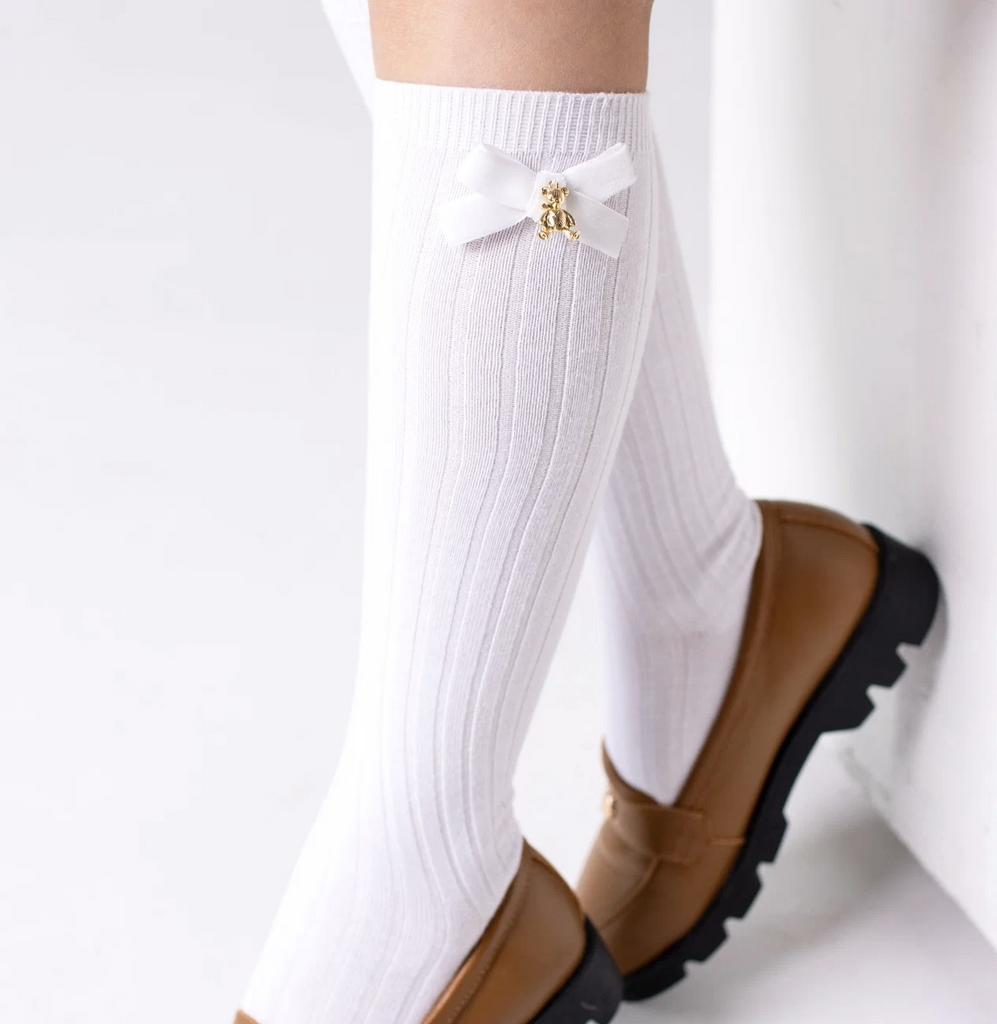 Гольфы RIB "Золотой мишка с бархатным бантиком XS" цвет: белый/белый