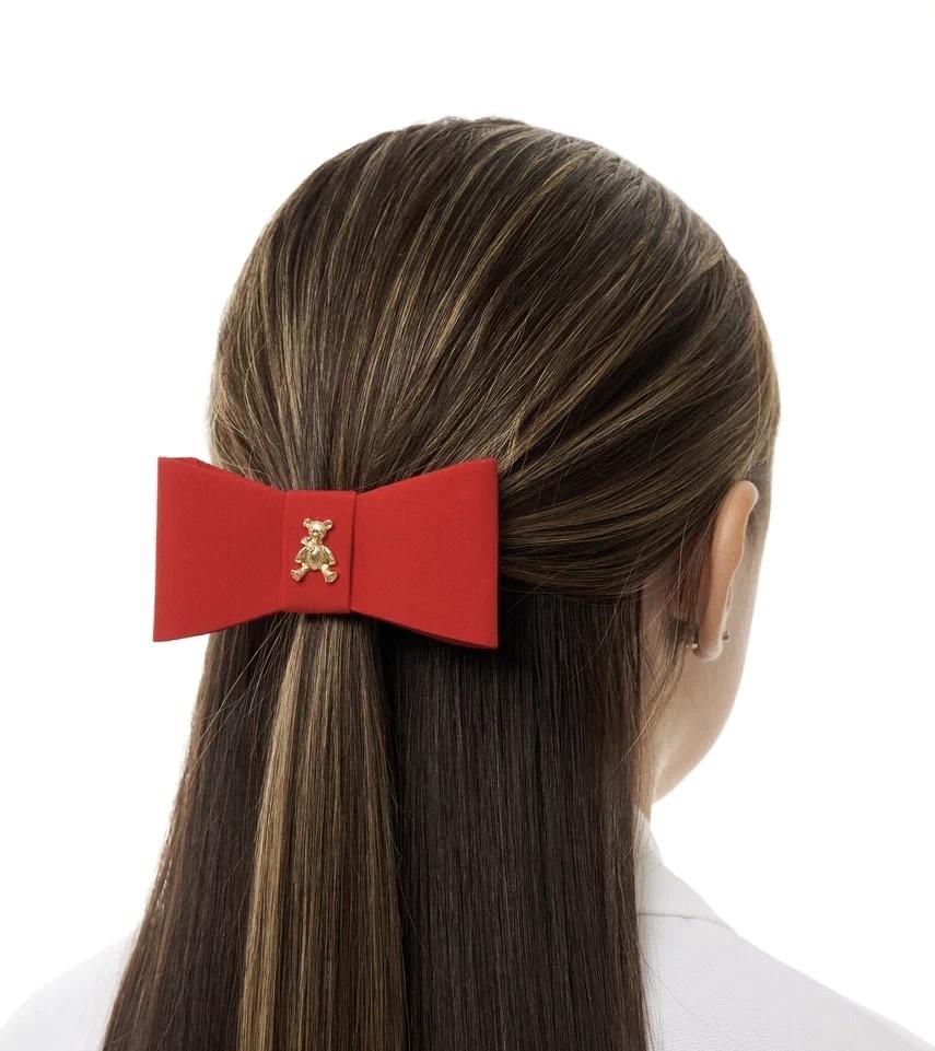 Бант на заколке "Betty gold bear XS" цвет: красный