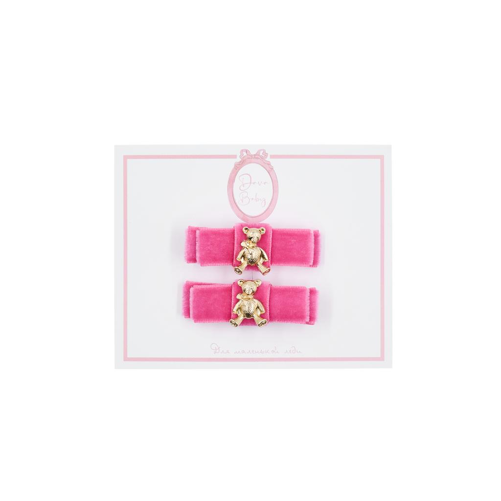 Набор заколок из 2 штук  "Sweet bear" цвет: малиновый