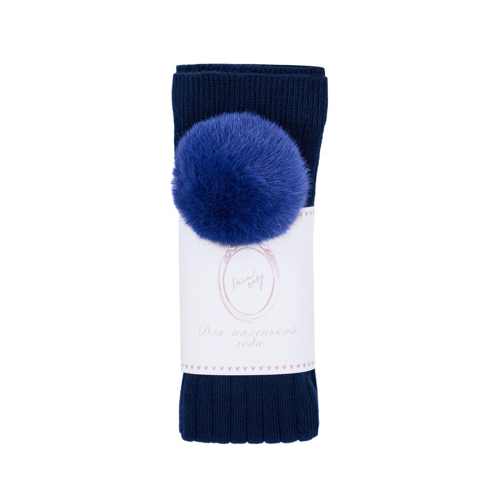 Гольфы с помпоном из экомеха цвет: синий/темно-синий