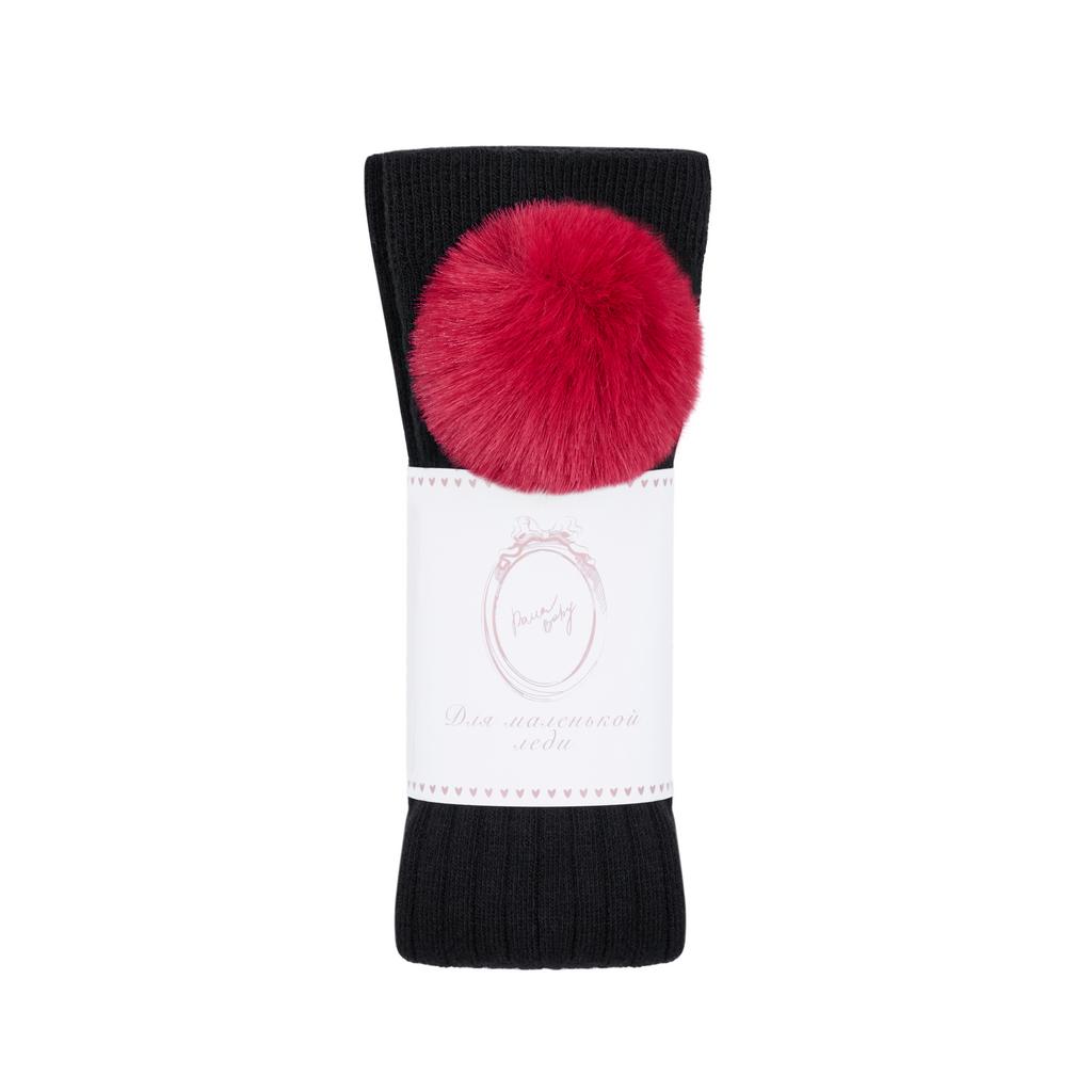 Гольфы с помпоном из экомеха цвет: черный/бордовый