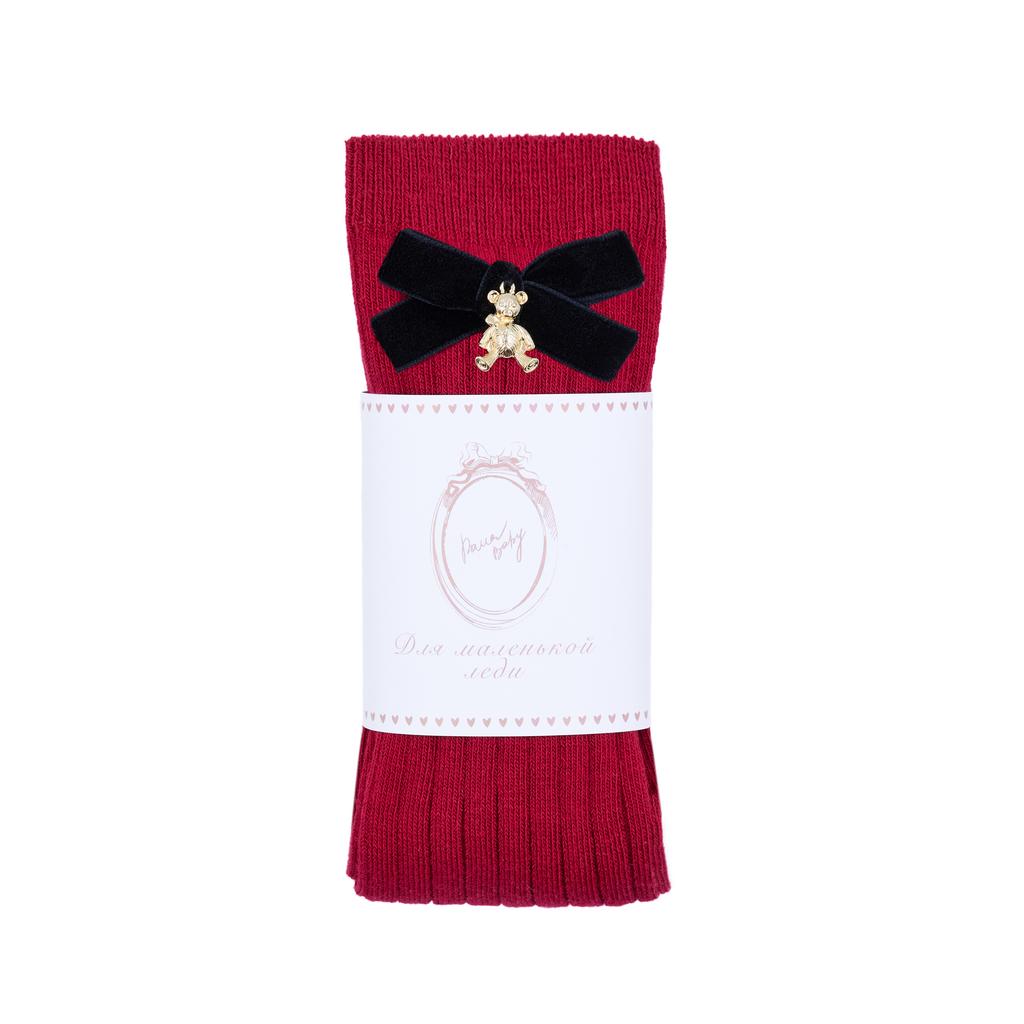 Гольфы RIB "Золотой мишка с бархатным бантиком XS" цвет: бордовые/черный