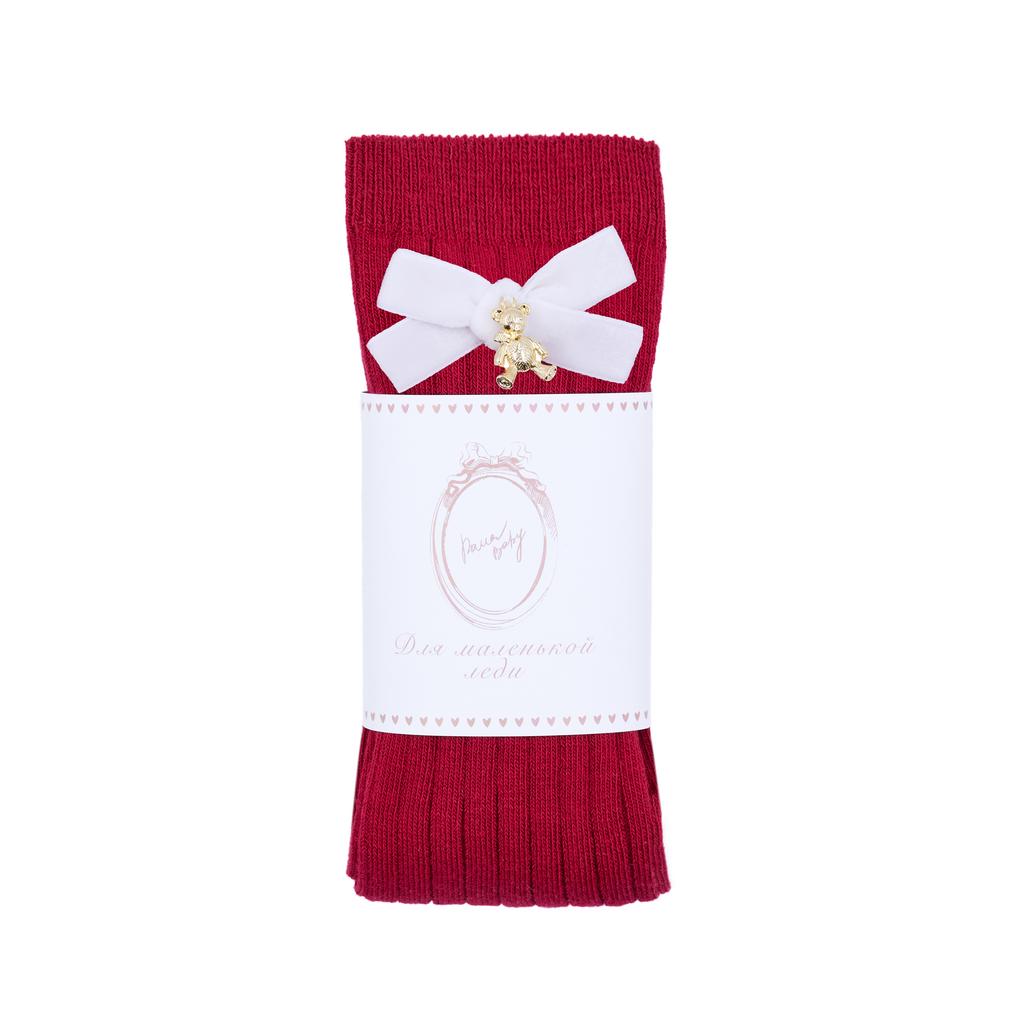 Гольфы RIB "Золотой мишка с бархатным бантиком XS" цвет: бордовые/белый