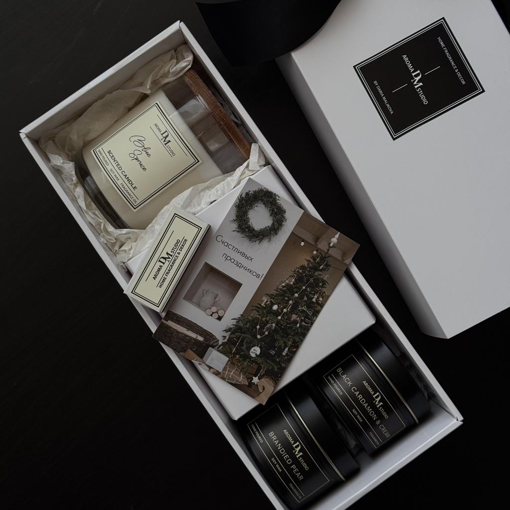 Новогодний большой подарочный бокс "ароматические свечи "