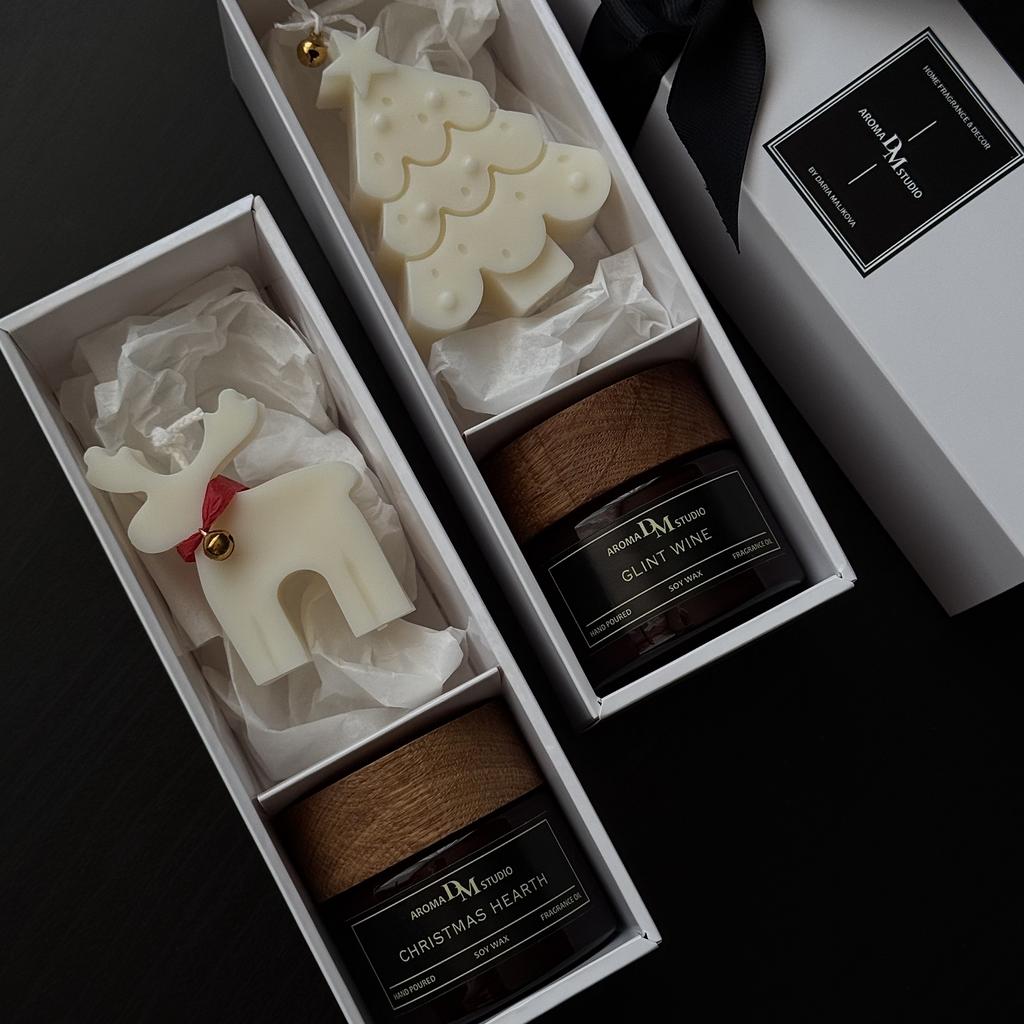 Новогодний подарочный бокс "аромасвеча 100мл + интерьерная свеча"