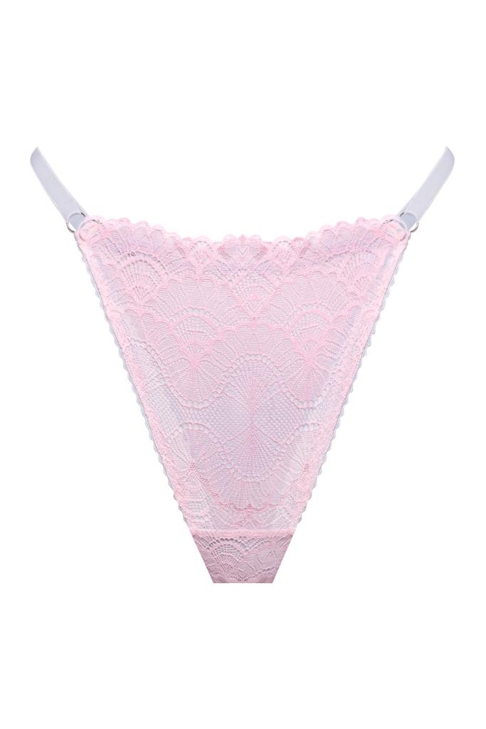 нежно-розовые кружевные трусы стринги balmy на бретелях